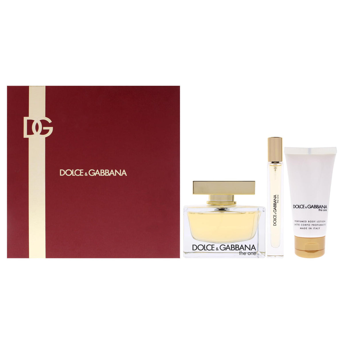 Dolce & gabbana the one 3 pcs set for women: 2.5 eau de parfum spray + 0.33 eau de parfum spray + 1.7 body lotion.