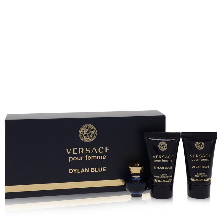 Versace Pour Femme Dylan Blue by Versace Gift Set -- 0.17 oz Mini EDP + 0.8 oz Body Lotion + 0.8 oz Shower Gel (Women)